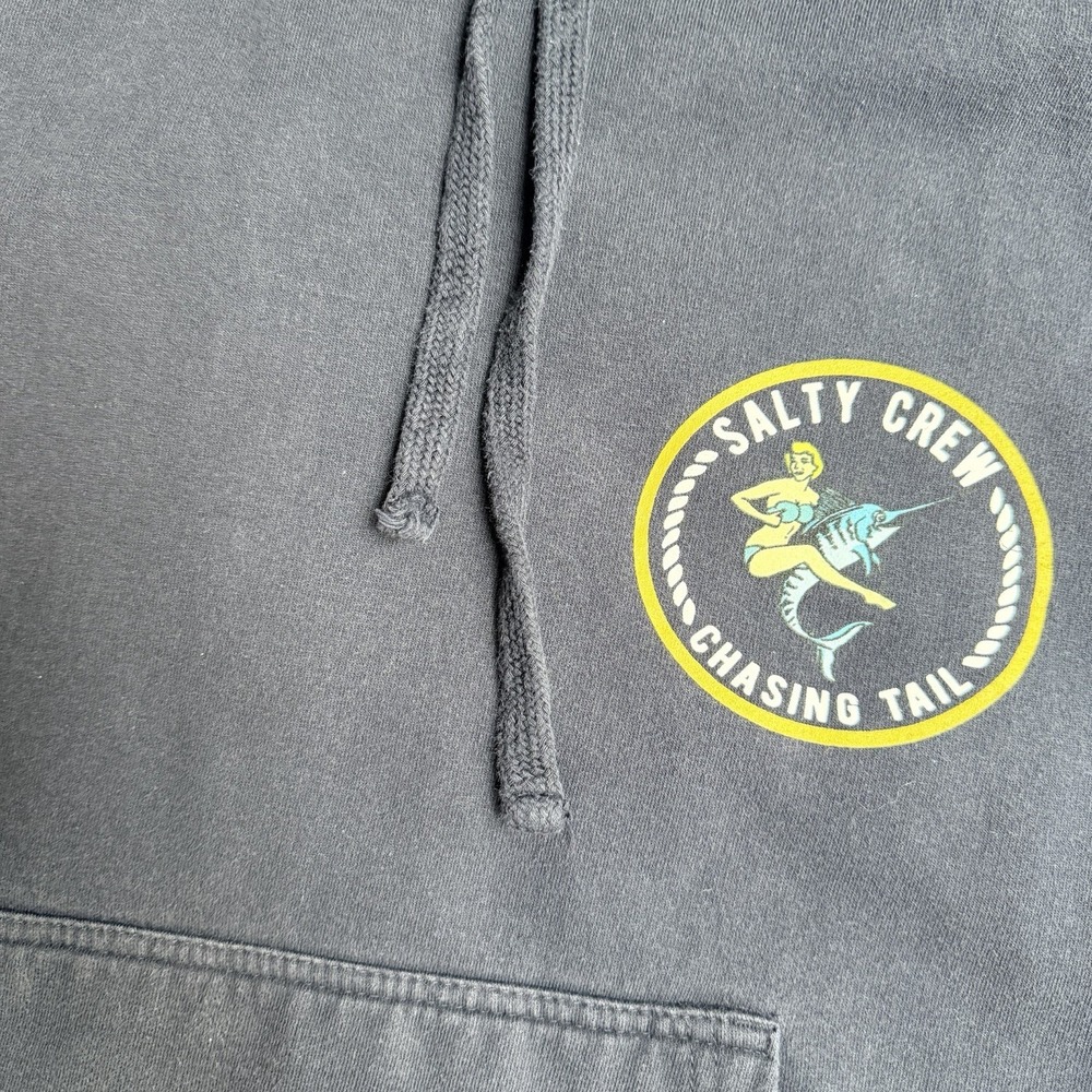 Salty Crew Hoodie Mens Navy Chasing Tail Graphic Surf Fishing Pullover Small - Picture 4 of 8